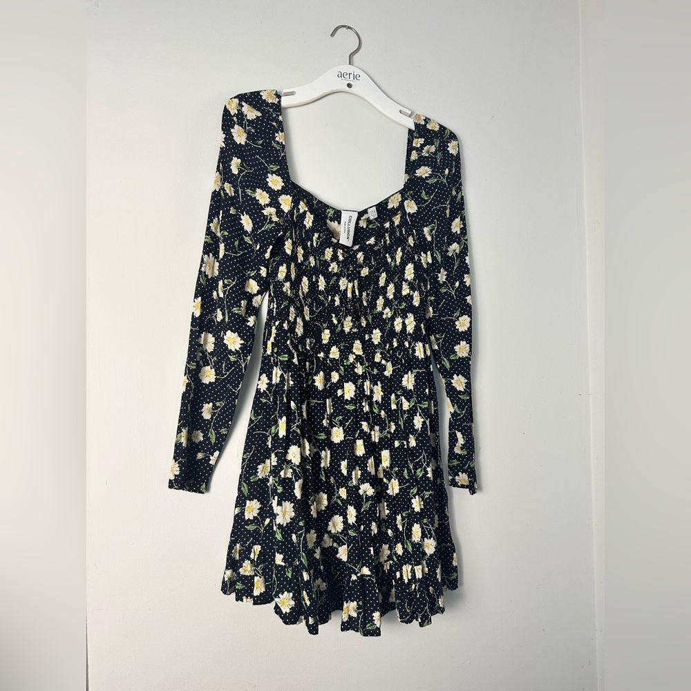Aerie Black Floral Mini Dress